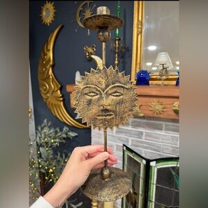 Large Vintage Celestial, Whimsigoth Sun Candle Holder